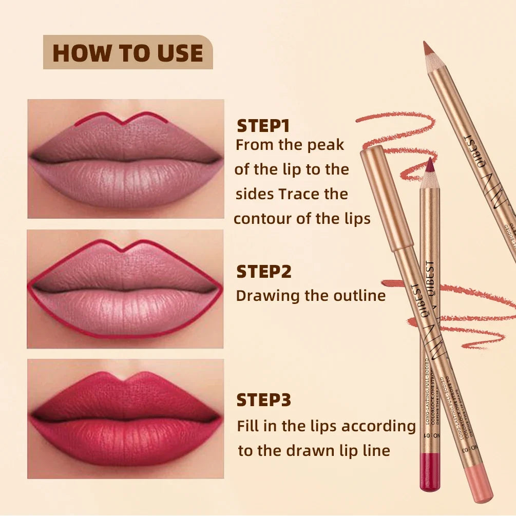 QiBest 12-Color Matte Waterproof Lip Liner Pencil Set
