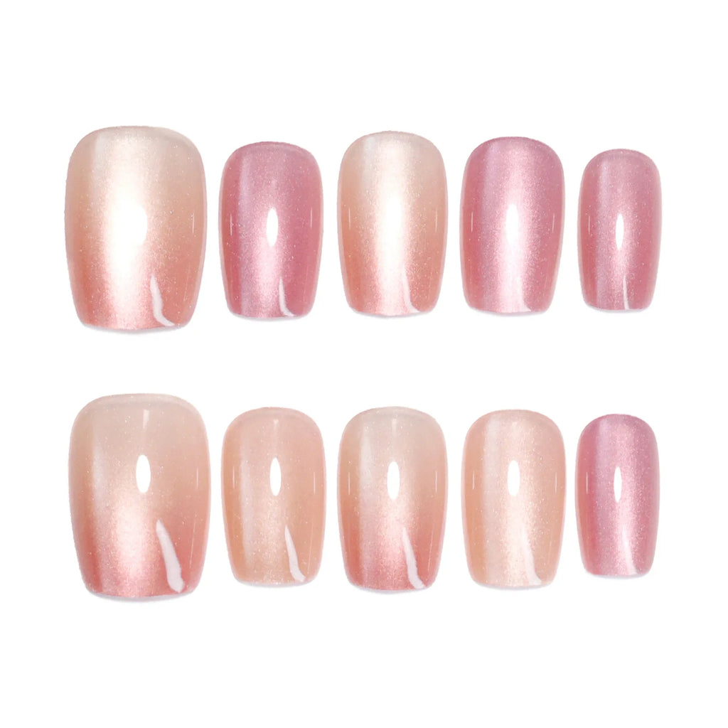 Aurora Press On Nails Gradient Pink Square Fake Nails 10pcs