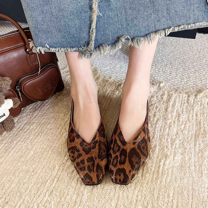 Snake Print Women's Ballet Flats – Square Toe Slip-On Loafers