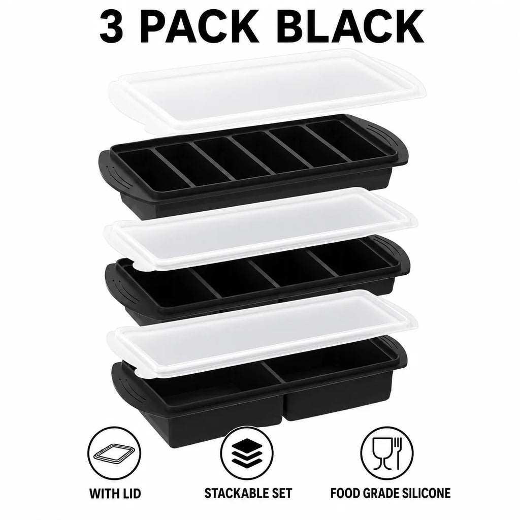 3-Pack Silicone Freezer Trays with Lids – 1 Cup Soup Molds