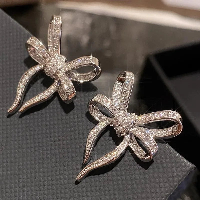 Huitan Big Bow Stud Earrings – Cubic Zirconia for Women