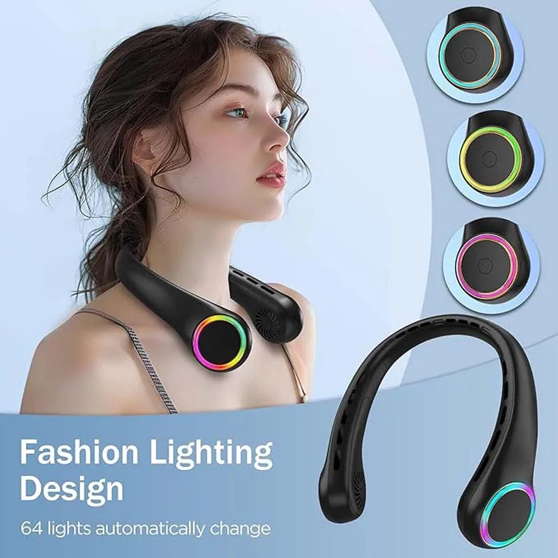 Wearable Neck Fan USB Rechargeable | LED Lights & 4000mAh
