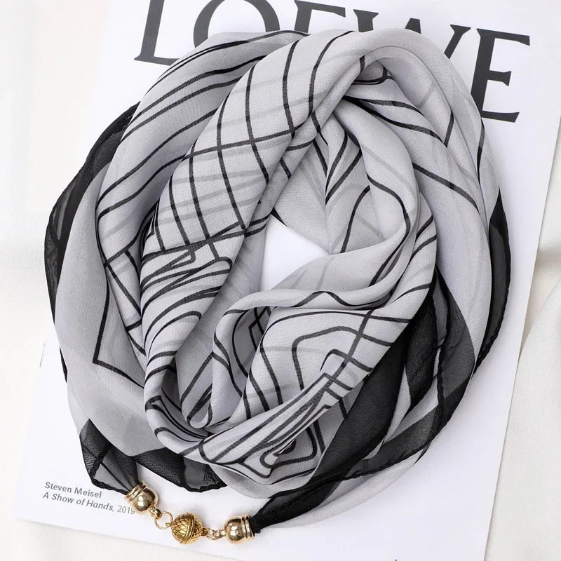 Women's Lightweight Printed Magnetic Clasp Scarf | All-Season