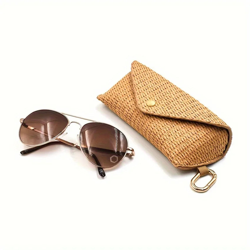Woven Straw Eyeglass Case Hook Durable PP Material Soft Protective