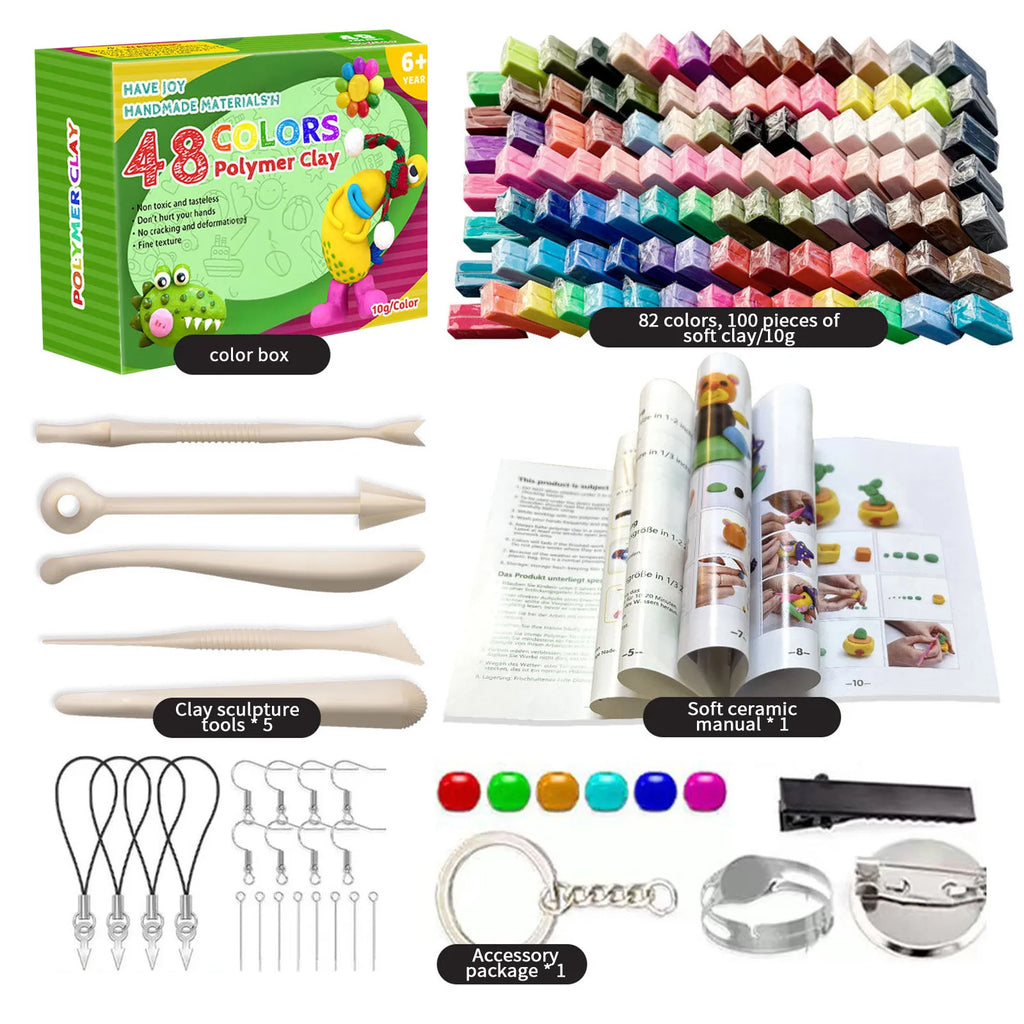 Kids Polymer Clay Kit – 48 Colors, Tools & Accessories