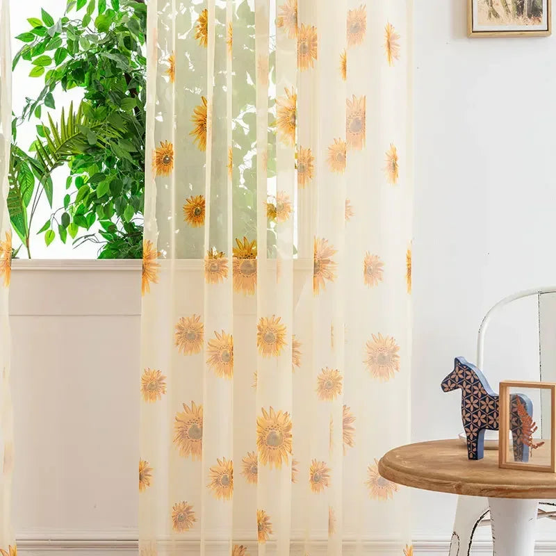 100 Sunflower Summer Tulle Curtains Living Room Bedroom Kitchen