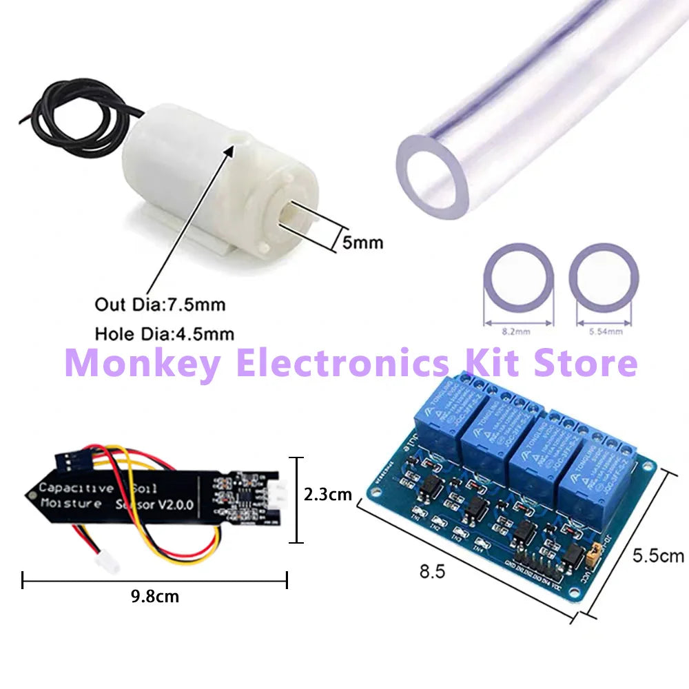 4-Way Automatic Plant Watering DIY Kit – Relay, Pumps & Sensors