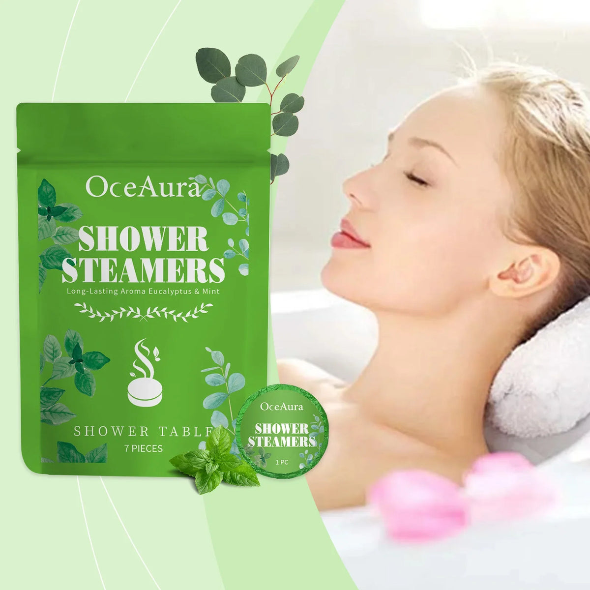 OceAura Peppermint Aromatherapy Bath Fizzies | 7-Piece Set