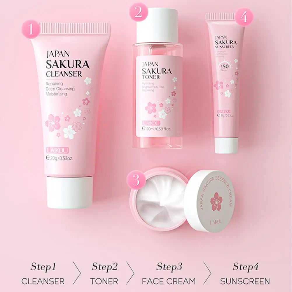 LAIKOU Sakura 4-Piece Skincare Set – Hydrating Gift Kit