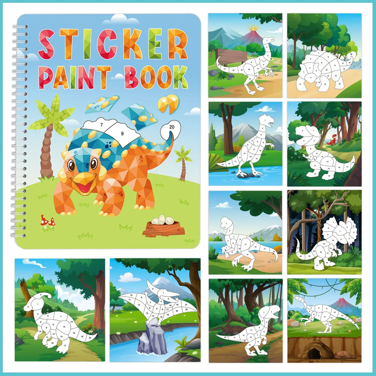 Bview Art Kids DIY Sticker Book Cartoon Animals Dinosaurs Ocean World