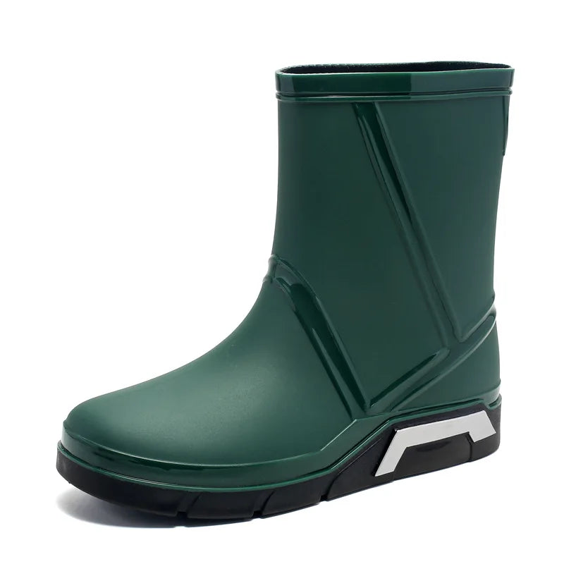 Men's Fleece-Lined Waterproof Mid-Calf Rain Boots Anti-Slip