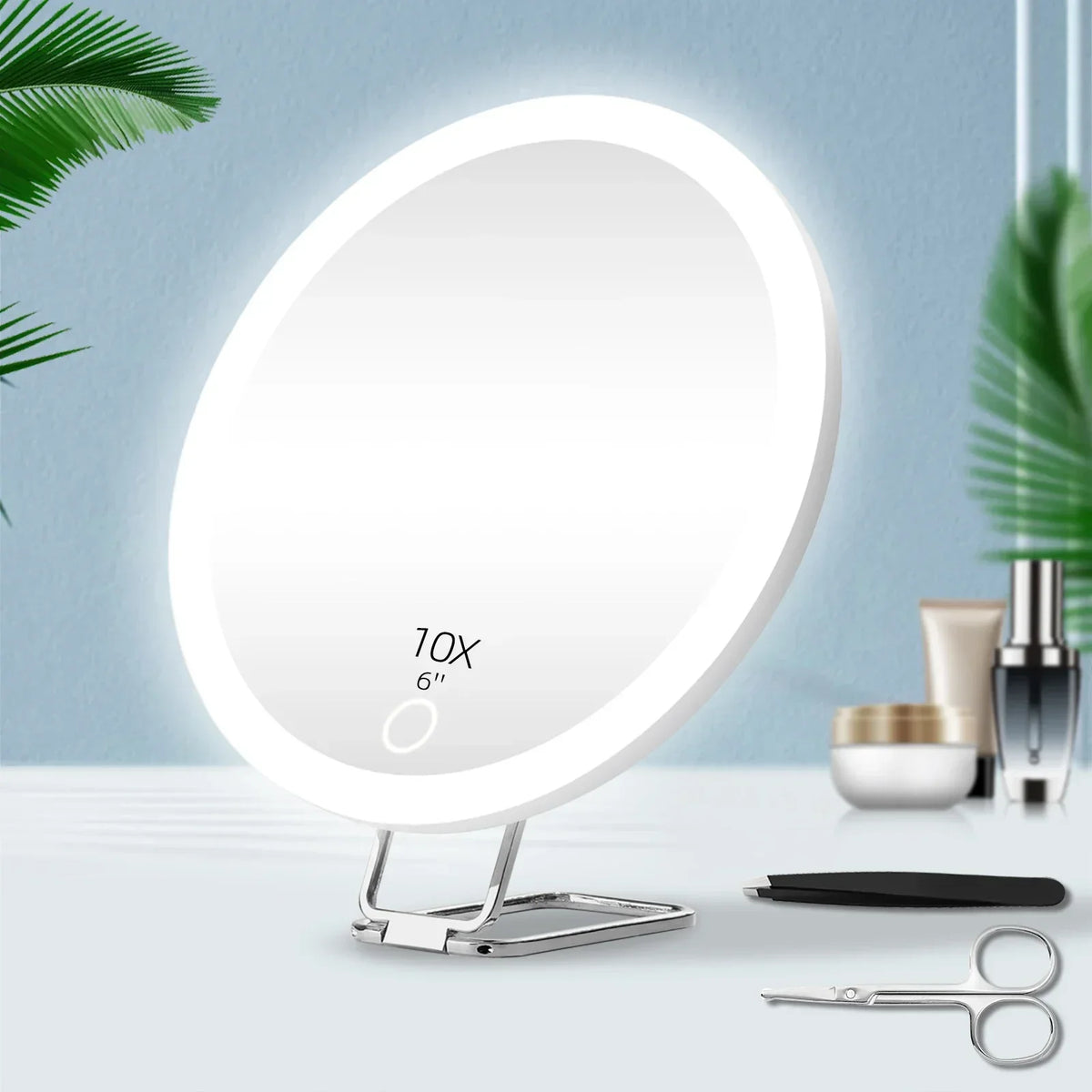 6" Lighted Magnifying Mirror 5-30X | 360° Stand & Suction Cup