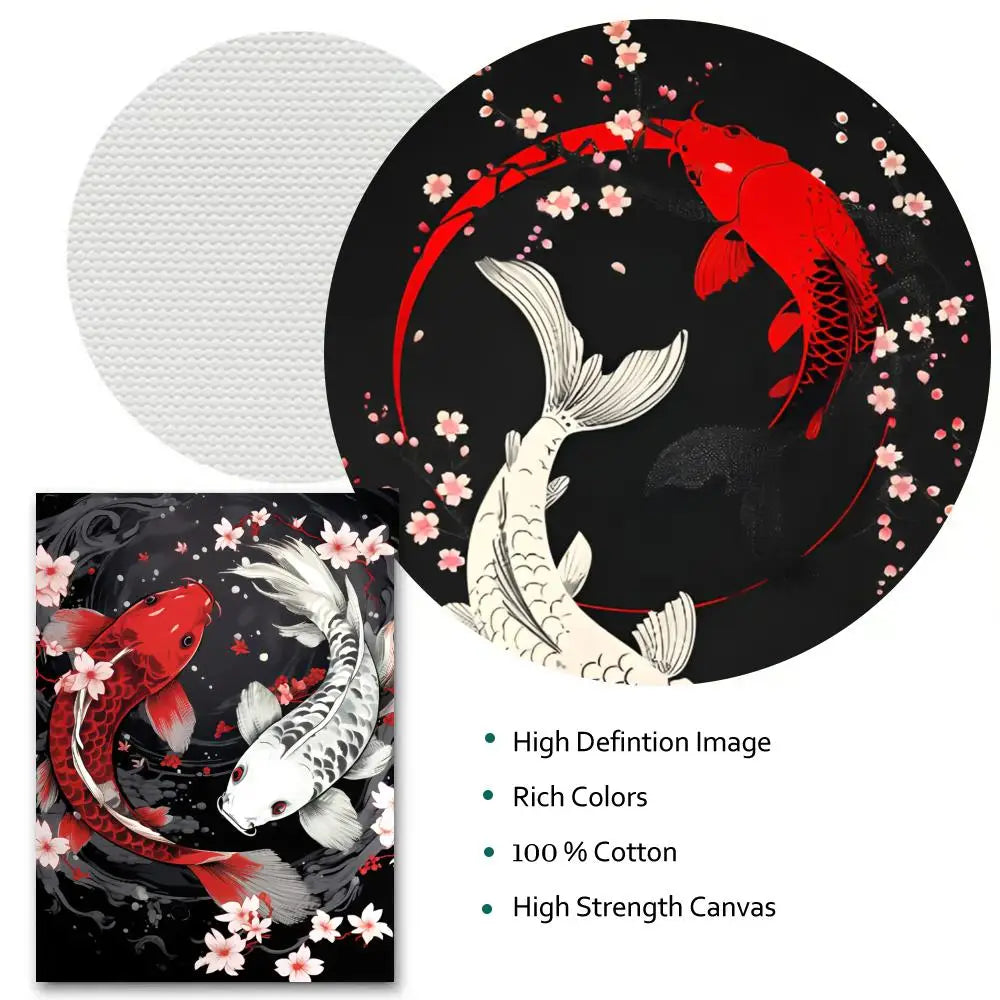 Lucky Koi Yin Yang Wall Art Poster Sticker | Minimalist Decor