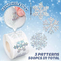 500 Laser Silver Snowflake Stickers Roll – Waterproof Christmas Tags