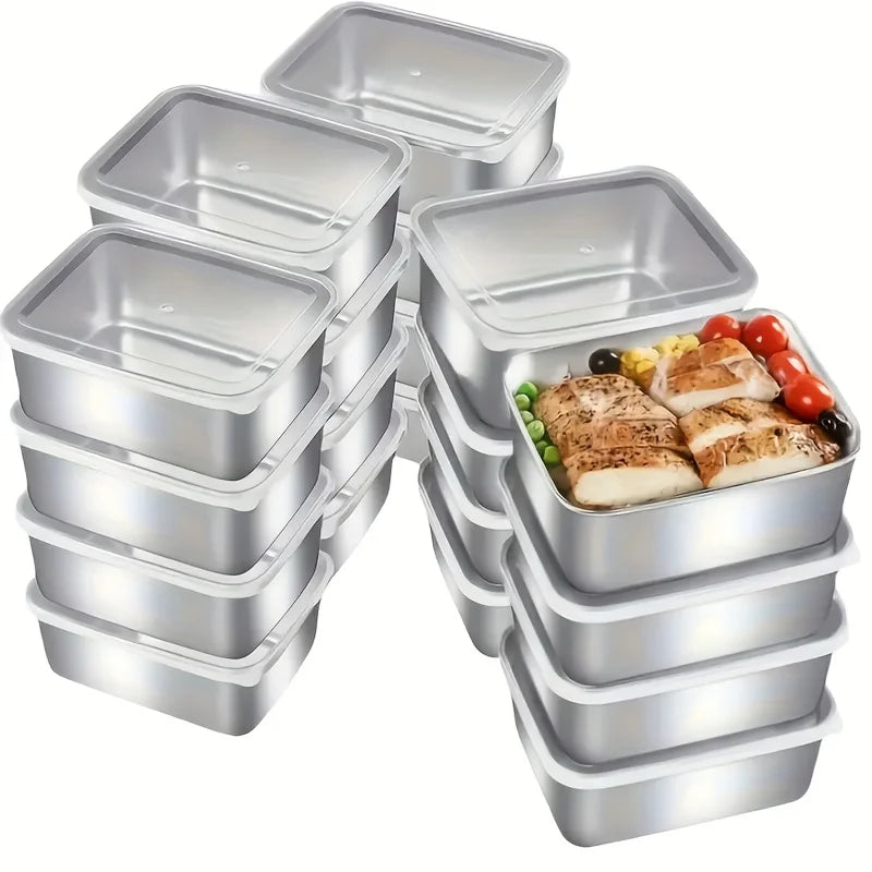 Stainless Steel Food Storage Containers 6 Leak-proof Stackable Lids