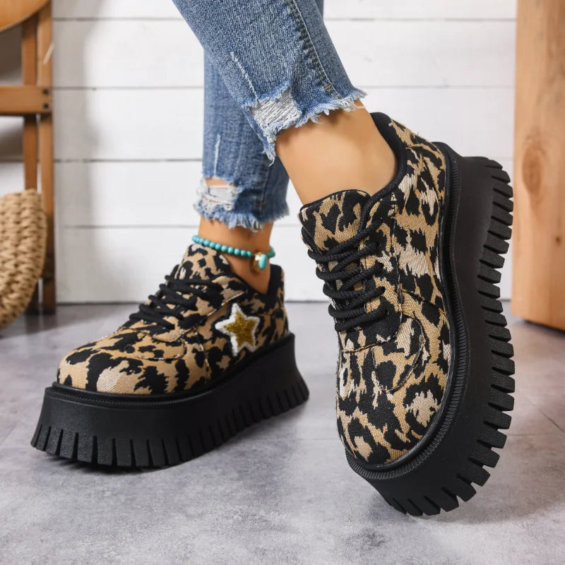 Women's Leopard Print Platform Sneakers – Thick Sole Height Boost