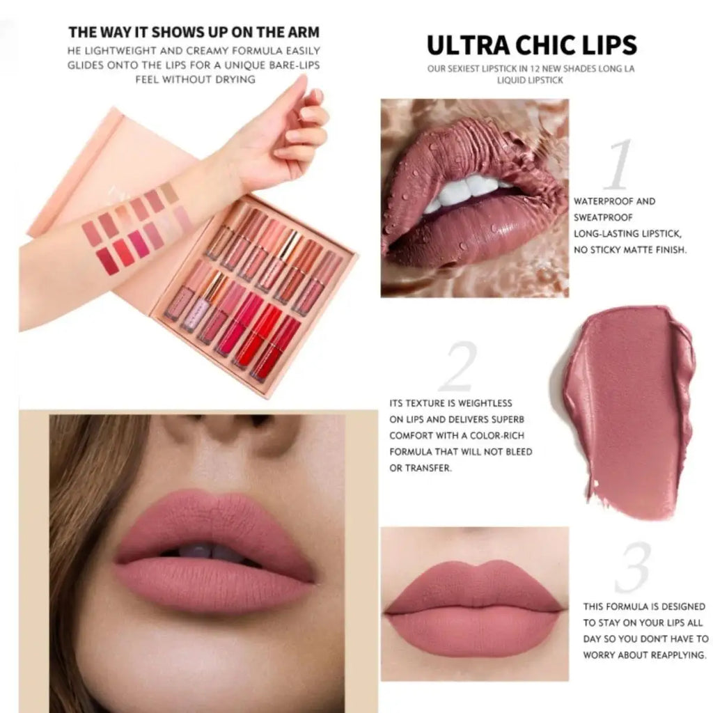 Handaiyan 12-Color Matte Liquid Lipstick Set – Waterproof