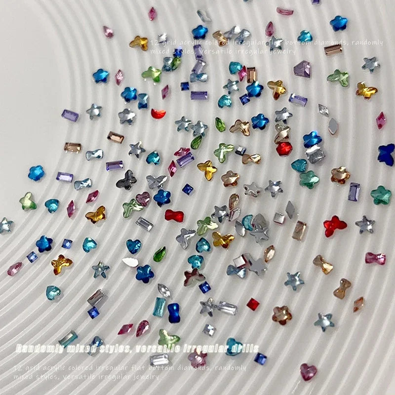 12-Grid 3D Flatback Nail Rhinestones | Crystal Nail Art Charms
