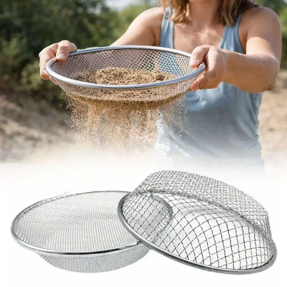 13.78" Stainless Steel Round Soil Sifter | Dual Mesh Garden Sieve
