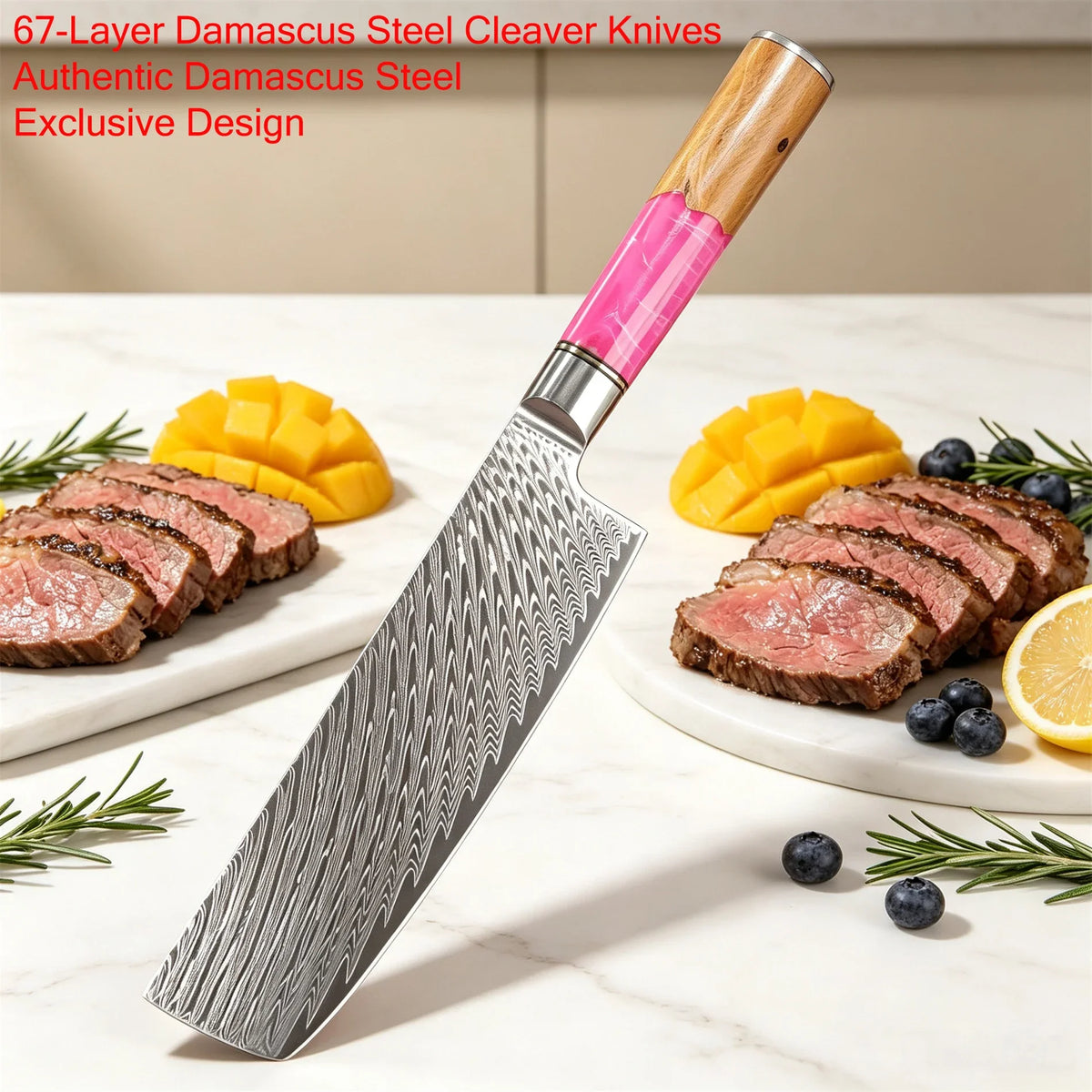 67-Layer Damascus Steel Nakiri Knife – Japanese Kitchen Chef Knife