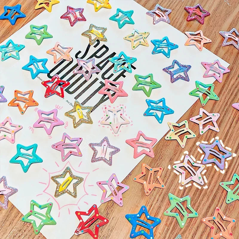 Colorful Star & Waterdrop Hair Clips for Girls – 30pcs
