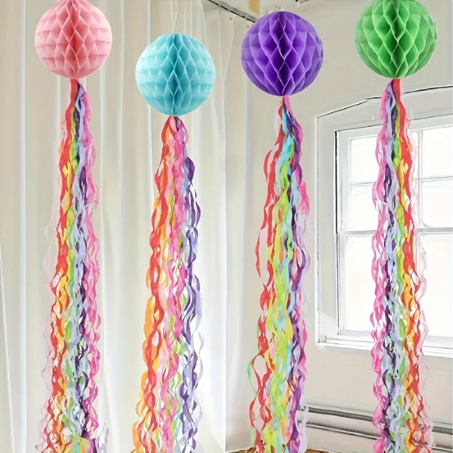 10 Pack Rainbow Spiral Tassel Hanging Streamers | Party Decor