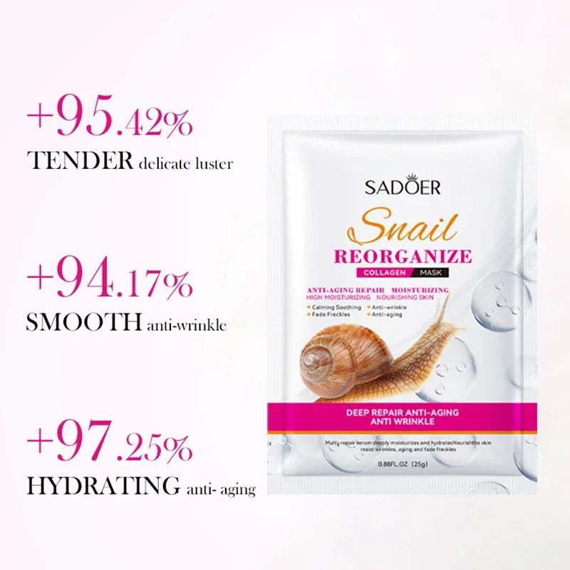 SADOER Snail Collagen Face Mask – Firming & Brightening 5-Pack