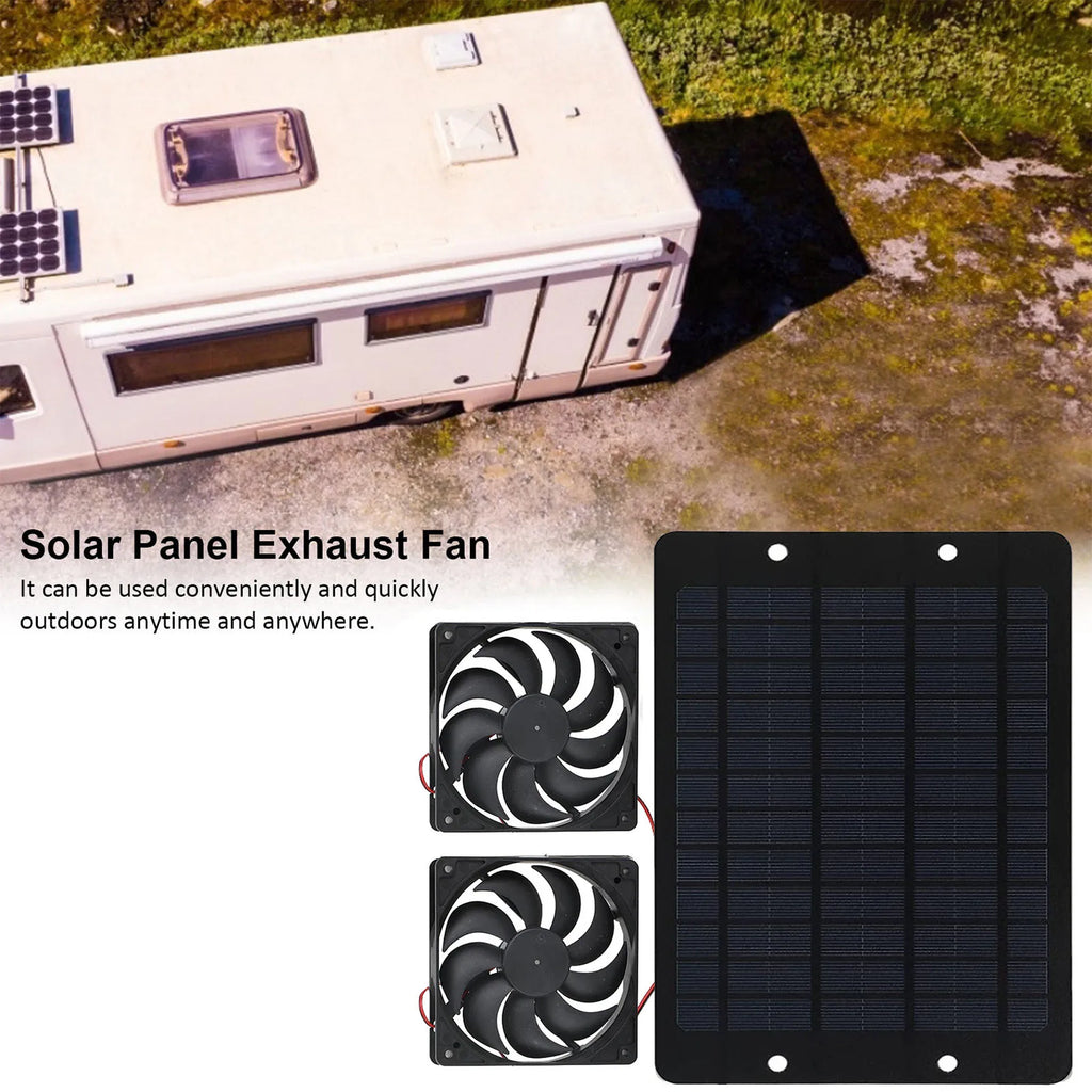 Solar Powered Dual Exhaust Fan – 10W Waterproof Ventilation Kit