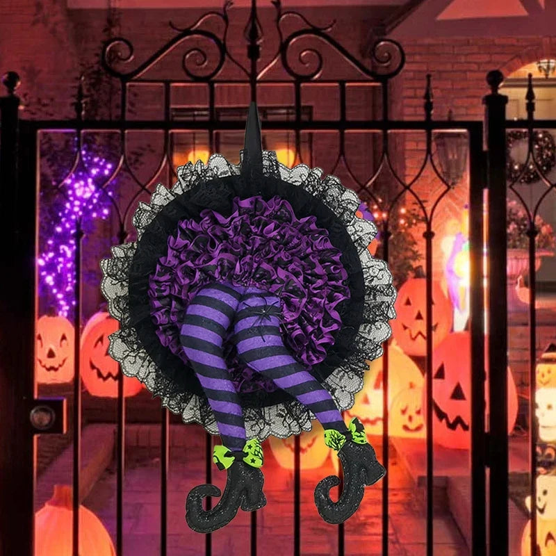 Halloween Witch Hat Leg Door Wreath – Spooky Hanging Garland