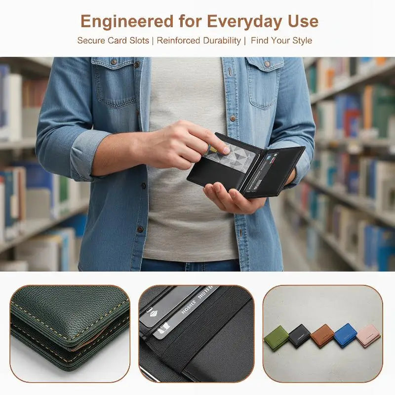 3-Fold PU Leather Card Holder Wallet | RFID Multi-Slot Purse