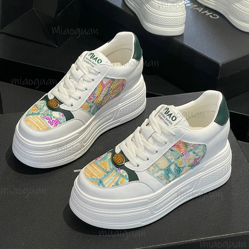 Women's Crystal Chunky Platform Sneakers – Thick Sole Lace-Up