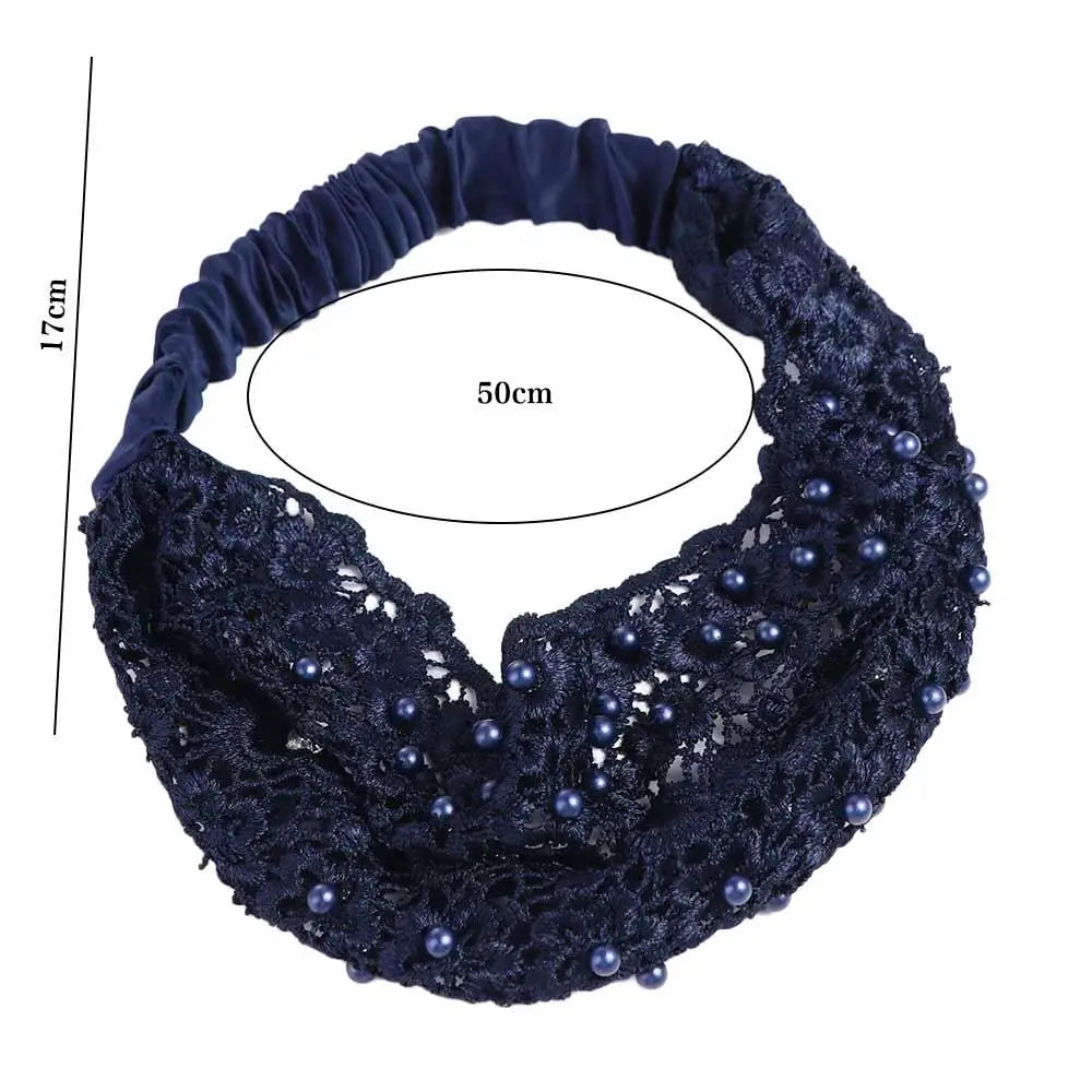 Wide Pearl Lace Headband – Korean Style Hair Hoop for Women