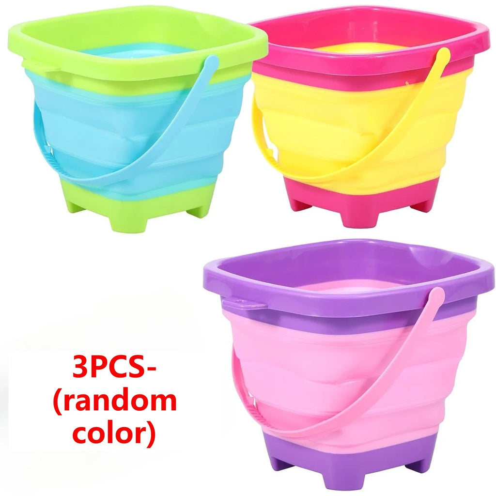 Foldable Silicone Beach Buckets for Kids – 3-Pack Collapsible