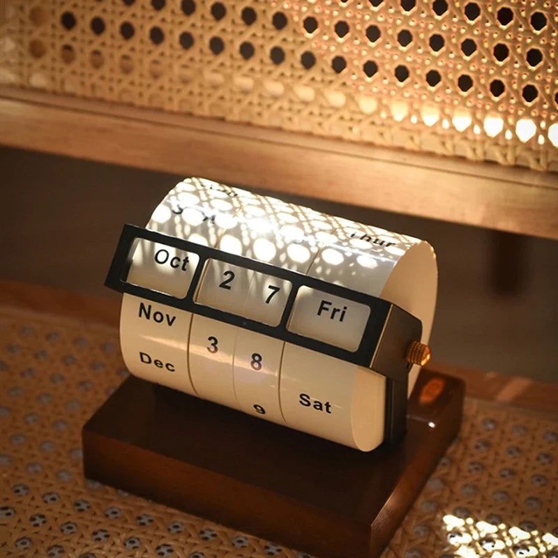 Wooden Rotary Perpetual Calendar – Rotating Desktop Ornament
