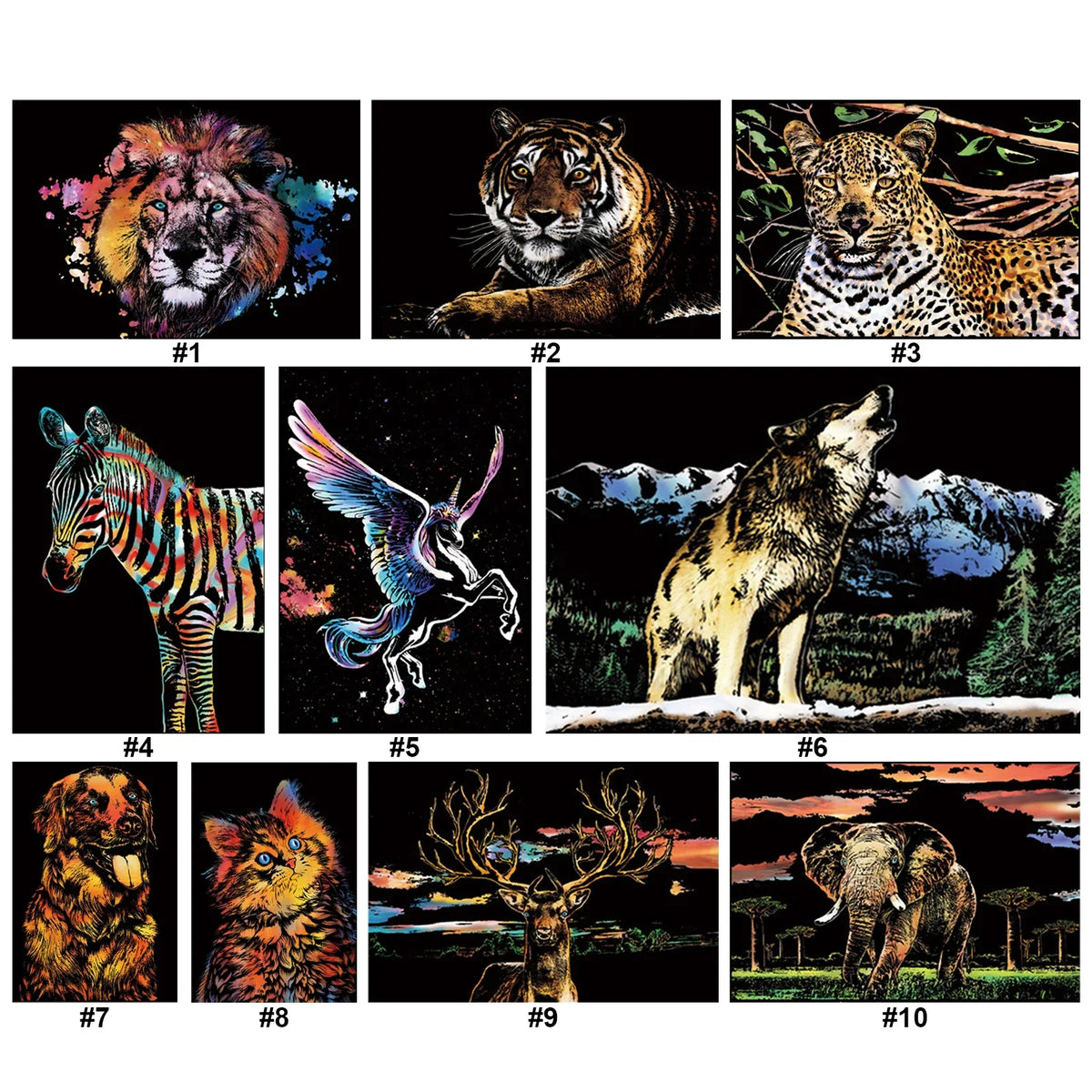 Animals Scratchboard Art 15 94x11 3 Tools Rainbow Scratch Paper Foil