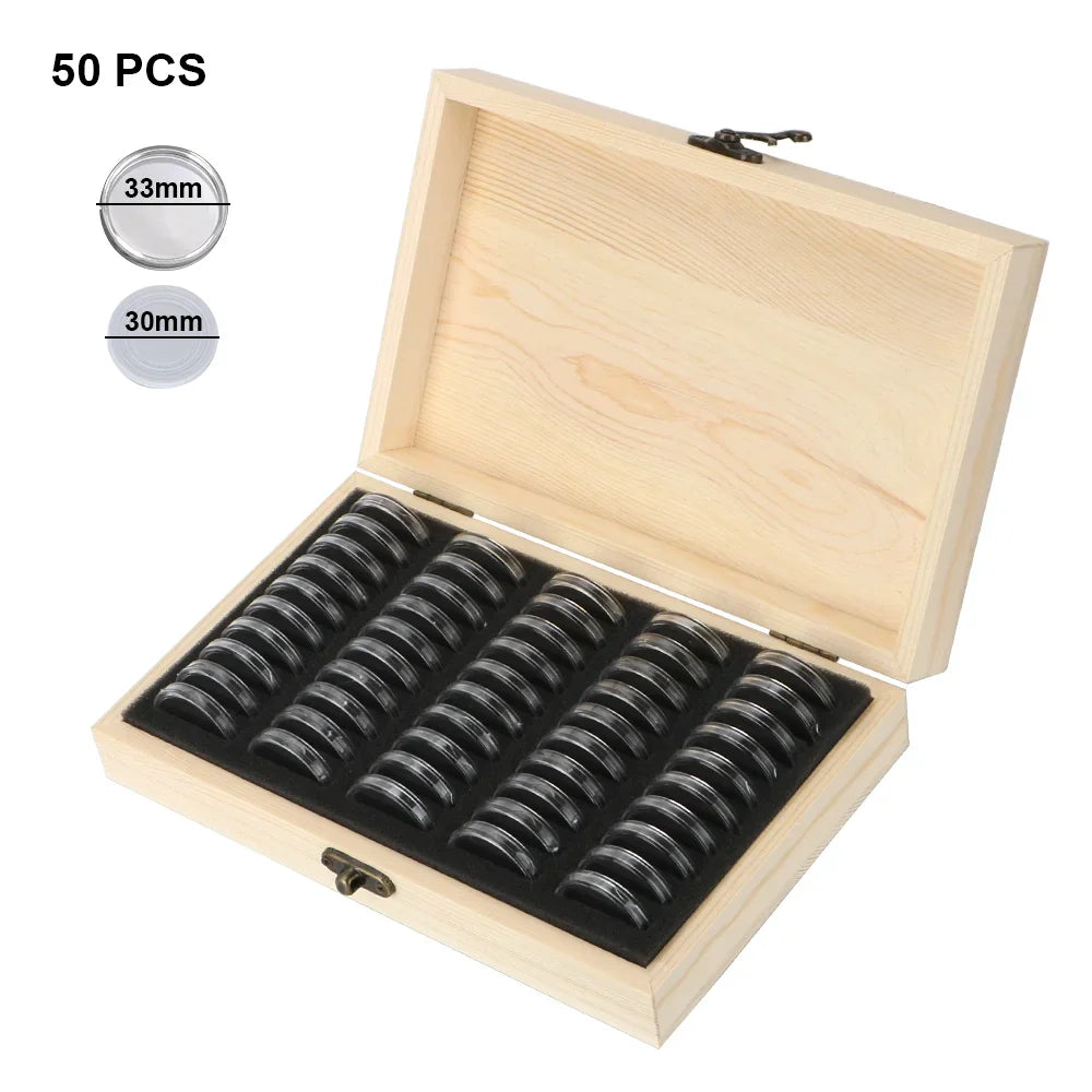 Wooden Coin Storage Box – Adjustable 20–100 Slot Collector Case