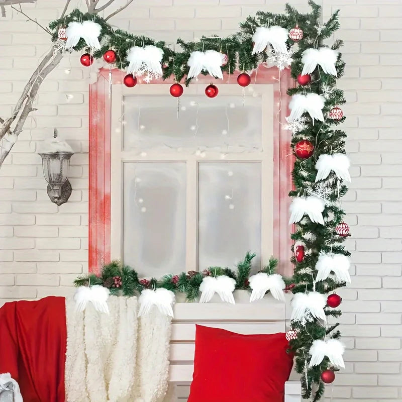 10 White Angel Wings Christmas Tree Ornaments | Feather Design