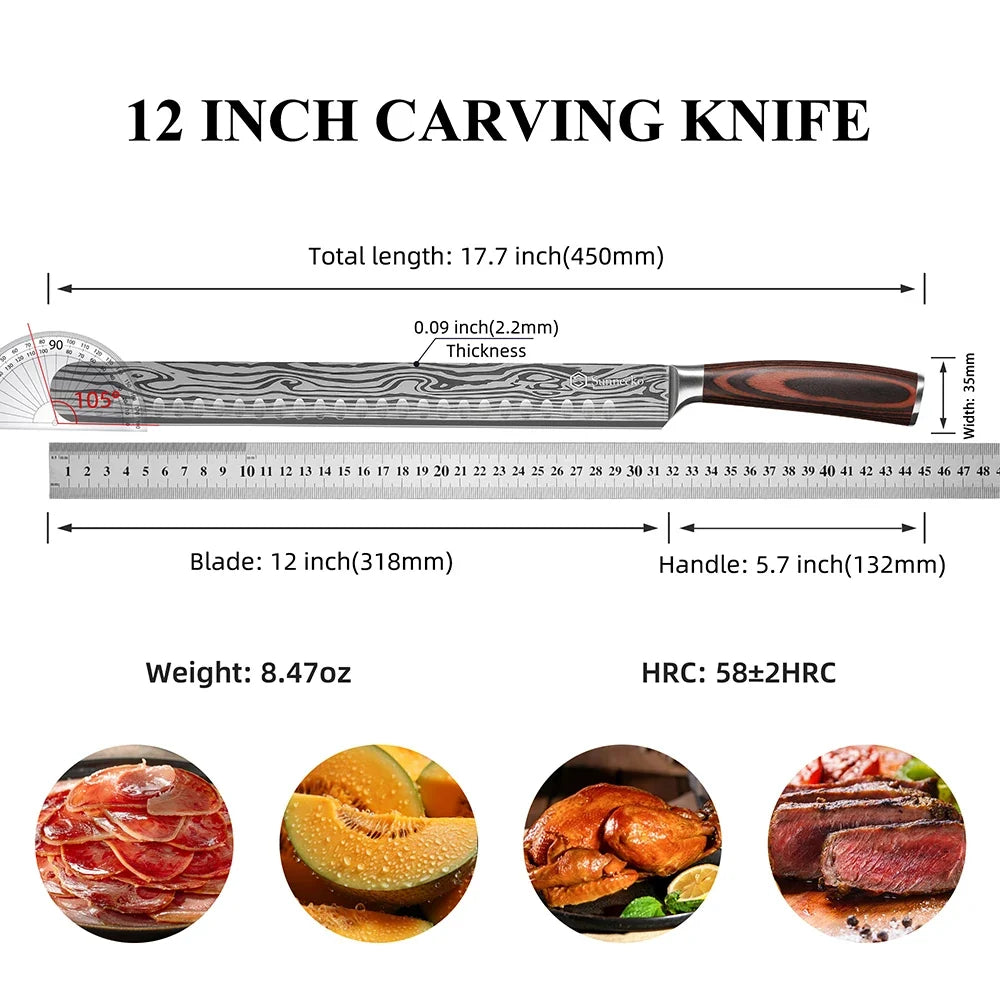 Sunnecko 12" Brisket Slicing Knife | High Carbon Steel & Pakkawood