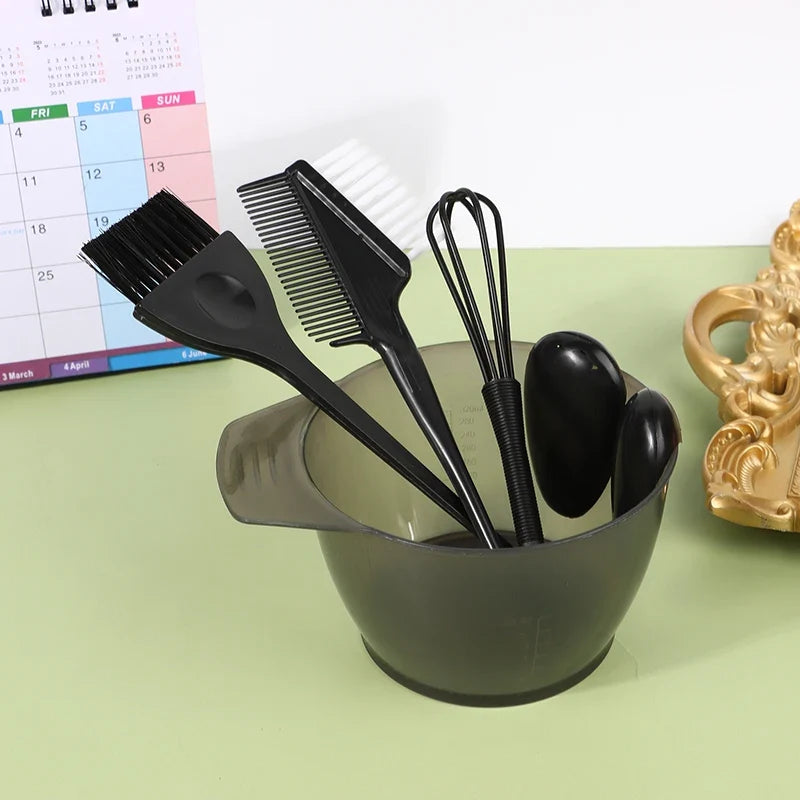 Hair Dye Brush & Bowl Set with Ear Caps & Mixing Rod – 6 Pc