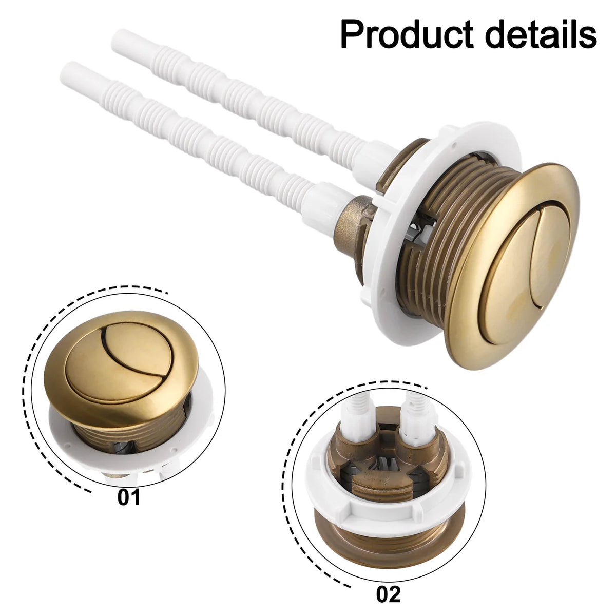 ABS Toilet Tank Round Stem Button Brushed Gold Close Coupled Flush