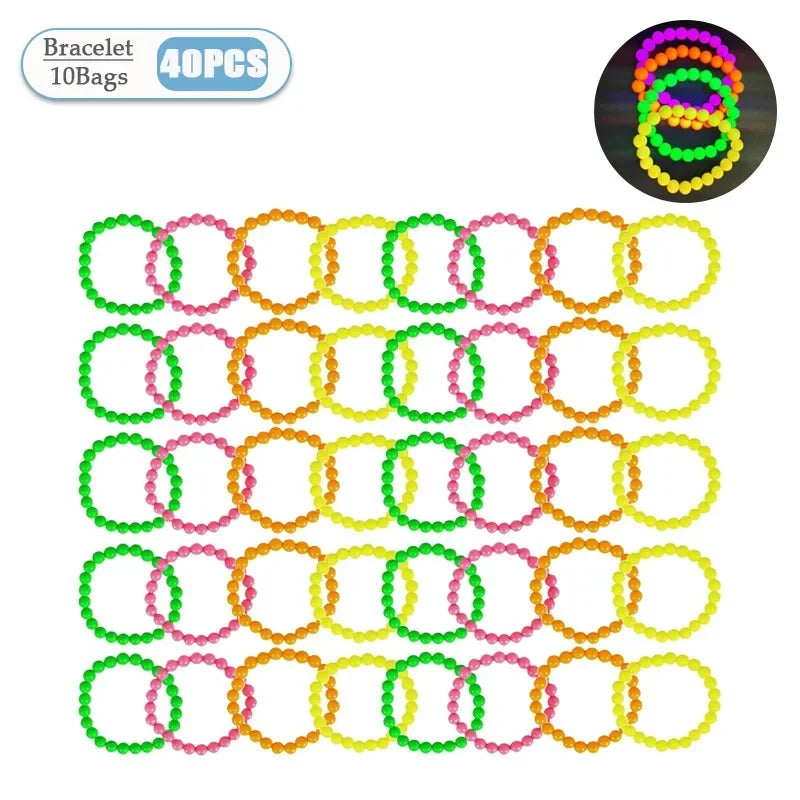 Neon Glow Bead Necklace & Bracelet Set – 4–40 PCS UV Party