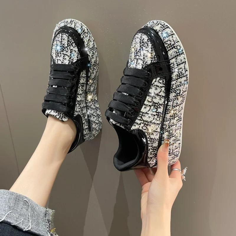 Women's Rhinestone Handmade Diamond Thick Sole Fashion Sneakers