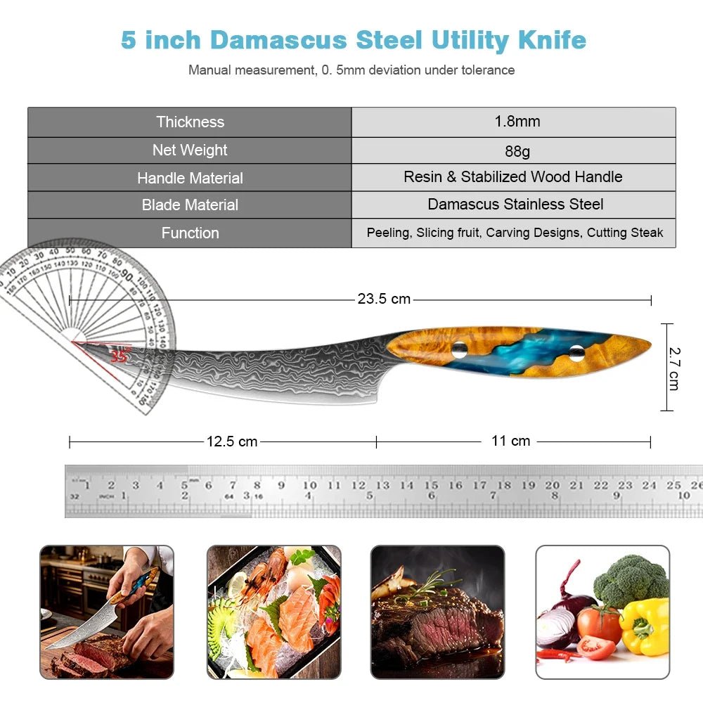 XITUO Damascus Steel Steak Knives Set 1–4 | Full Tang Handle