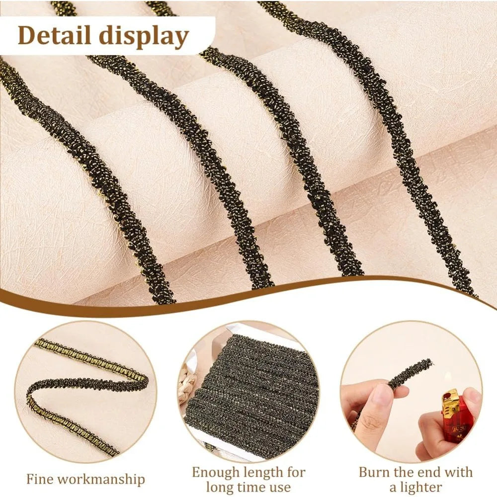Black Centipede Ribbon 25M | 7.5mm Polyester Trim for Sewing