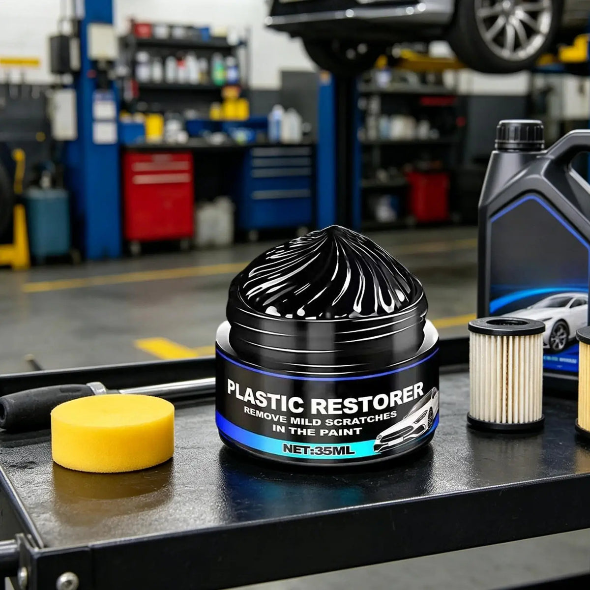 Tire Polishing Paste – Black Shine Wax + Sponge for Cars & Trucks