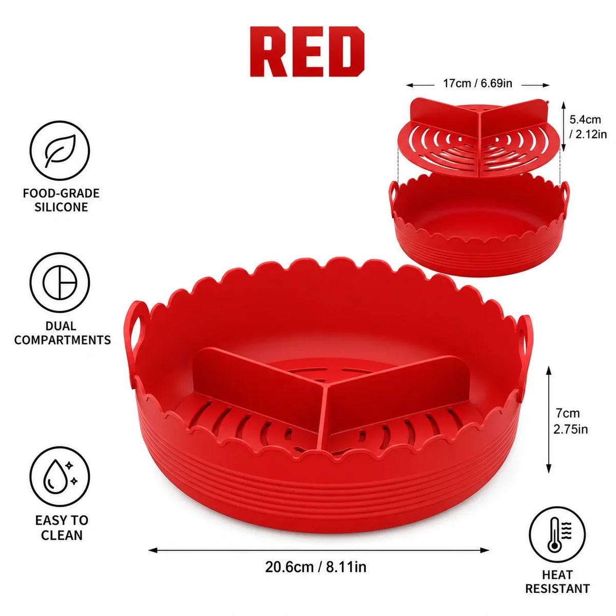 Silicone Air Fryer Liner – 3-Compartment Divider & Grease Filter