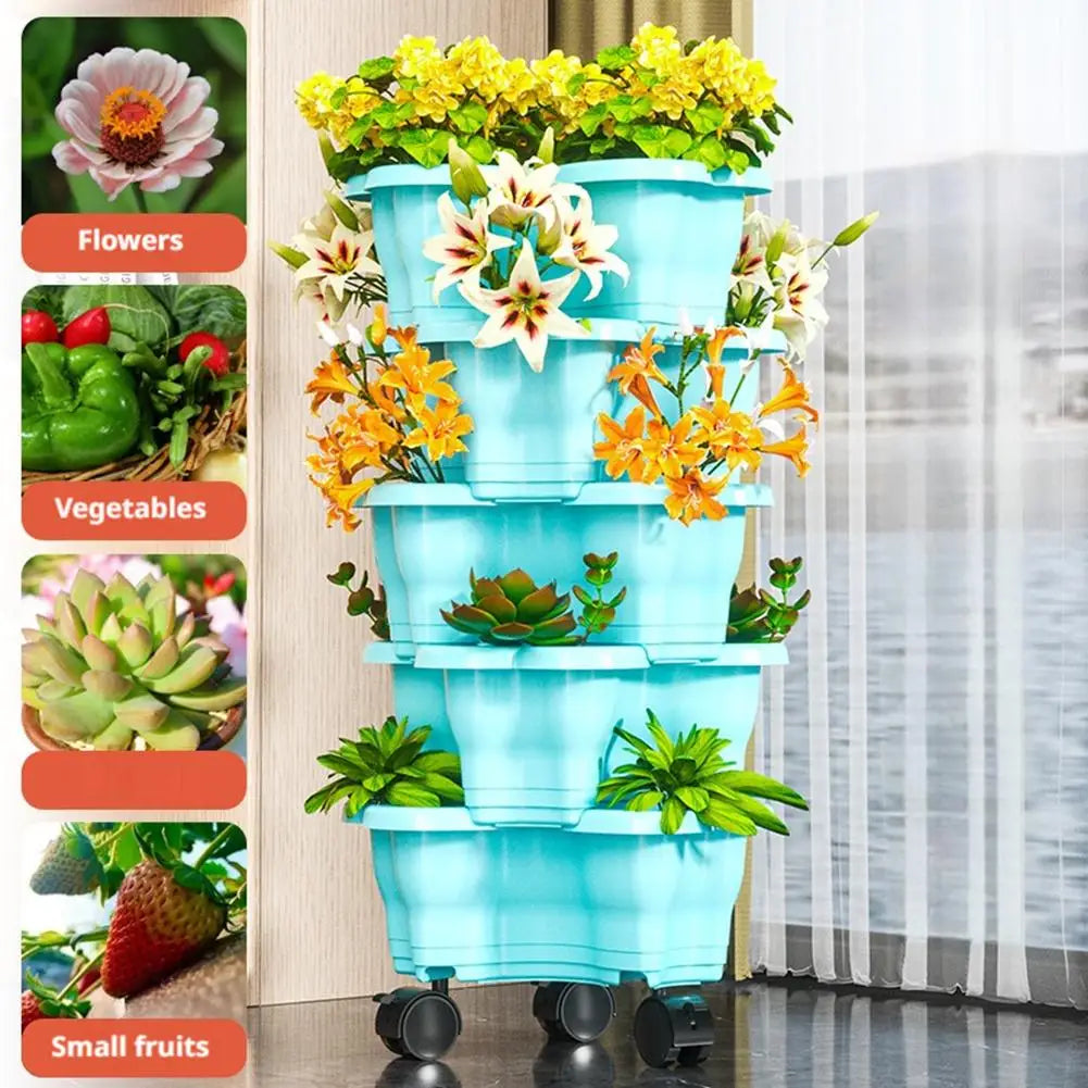 6-Tier Stackable Vertical Planter Tower with Wheels