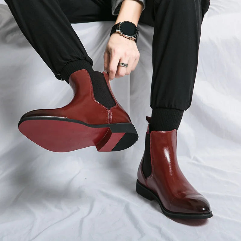 Men's Pointed Toe Chelsea Boots – Red Sole Slip-On Ankle Boot