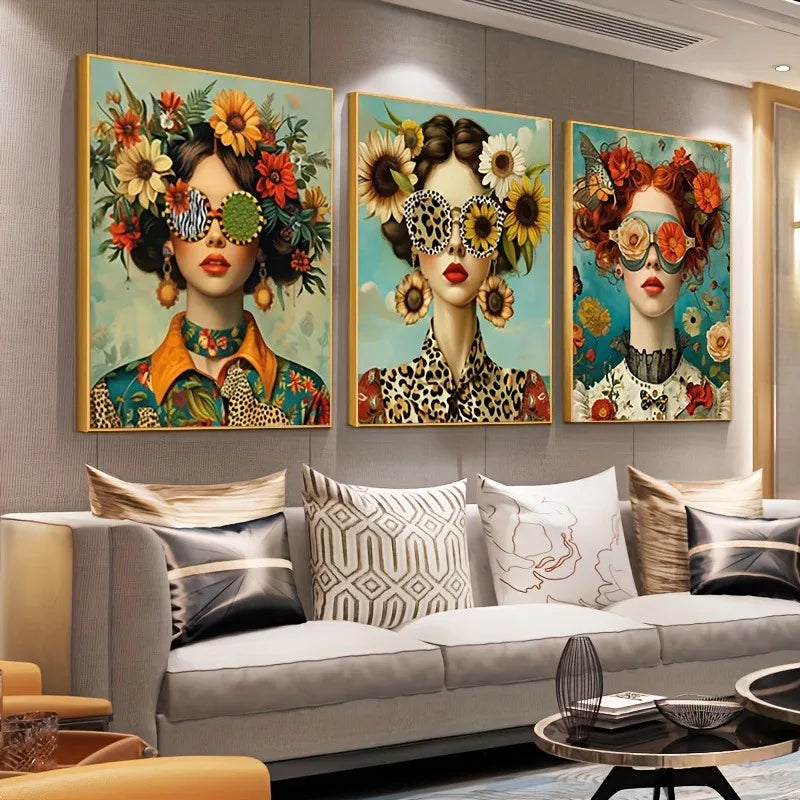 3-Piece Art Deco Glam Canvas Wall Art | Floral & Butterfly Prints