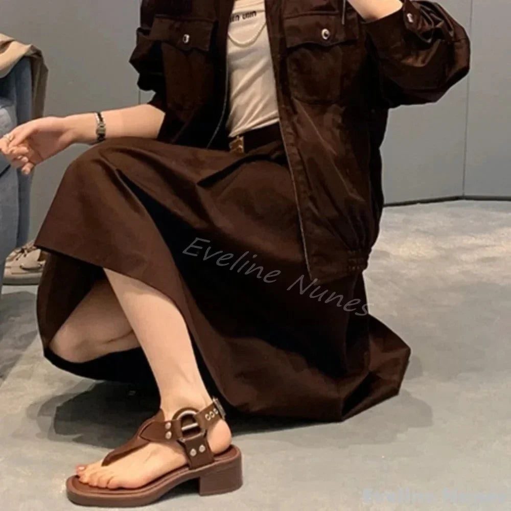 Women's Gladiator Flat Sandals – Retro Metal Buckle Ankle Strap